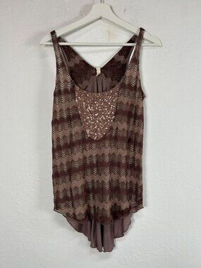 Anthropologie Tiny Crochet Chevron Sequin High Low Tunic Top Medium Purple NWOT